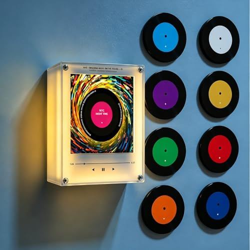 Imán de nevera de vinilo retro, reproductor de música NFC, paquete de 9 discos de música programables NFC, imán inteligente para nevera con luz LED, reproductor de audio magnético para el hogar y