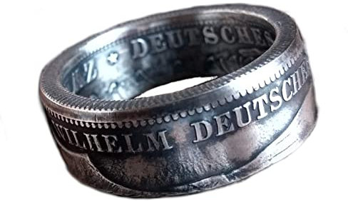 Coinring, Münzring aus 5 Mark Kaiserreich, Preussen, König Wilhelm II., 900er Silber - Double Sided coin ring - Größe wählbar, handgeschmiedetes Unikat