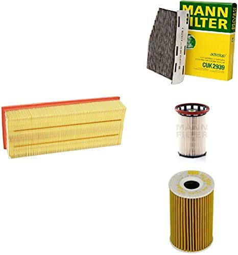 Mann-Filter Service Paket mit 1x Luftfilter C35154, 1x Innenraumfilter CUK2939, 1x Kraftstofffilter PU 8008/1, 1x Ölfilter HU7008Z