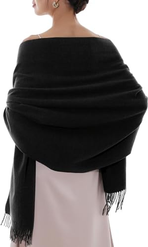 RIIQIICHY Scarfs for Women Winter Black Pashmina Shawls and Wraps for Evening Dresses Warm Large Scarves Wedding Shawl