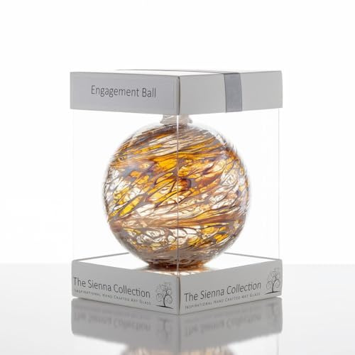 Sienna Glass Engagement Friendship Ball – 10cm Handcrafted Glass Ornament with Ribbon – Unique Decorative Gift for Engagement Celebrations