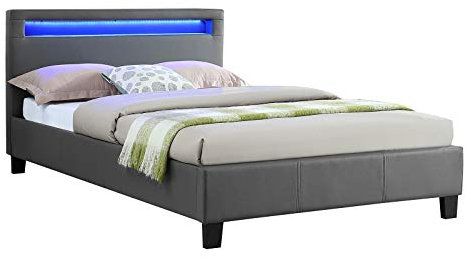 IDIMEX Lit LED Simple 120x190 cm avec sommier, tête de lit Confortable, lit 1 Place revêtement synthétique Gris, MIRANDO