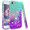 LeYi Schutzhülle für iPhone SE 2020, Schutzhülle für iPhone 7/8 mit Hartglas, 2 Stück, Flüssigkeit, Pailletten, transparent, 3D, Silikon, stoßfest, Kawaii, Diamant-Schutz, Türkis, Violett