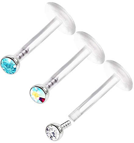 KJM FASHION 3 STK Flexibles Acryl Monroe Labret 1,2 mm 16 g 8 mm 5/16 Kristallkugel Medusa Tragus Snake Bite Spiderbite Ohrringe Medusa Piercing Schmuck 0535