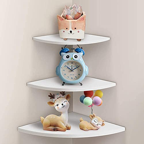 GOTOTOP Wand Eckregal, 3er-Set Weiß Schweberegale aus PVC, Deko Regal an der Wand, Eckregal für Bad, Küche, Schlafzimmer, Wohnzimmer