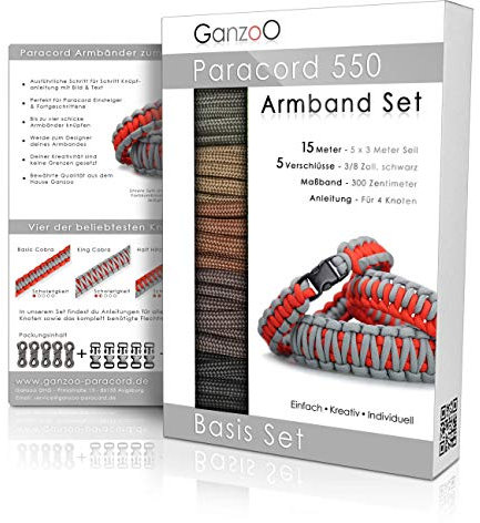 Ganzoo Paracord 550 Armband Set selbst knüpfen, Bastelset, Knüpfset, DIY Bracelet mit Klickverschlüssen und Anleitung, Lanyard, Armband selber Machen aus Parachute Cord, Farbe: Coyote