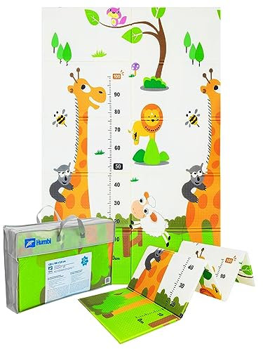 Humbi Spielmatte Baby Krabbelmatte Faltbarer XPE-Schaumstoff Doppelseitig Wasserdicht Größe 120x180x1cm Teppich Babymatte rutschfest Tragbar (Giraffen/Tiere)