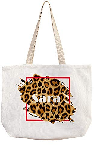 LolaPix Tragetasche Leopard Personalisierte mit Name/Text. Personalisierte Geschenke. Verschiedene Designs. 40x33. Nature Tasche. Leopard