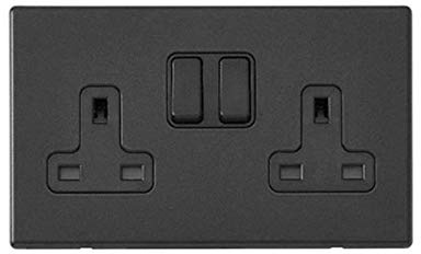 Hamilton Hartland G2 Matt Black 2g 13A Switched Socket Black Insert