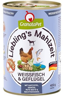 GranataPet Liebling's Mahlzeit Weißfisch & Geflügel, Nassfutter für Hunde, Hundefutter ohne Getreide & ohne Zuckerzusätze, Alleinfuttermittel, 6 x 400 g