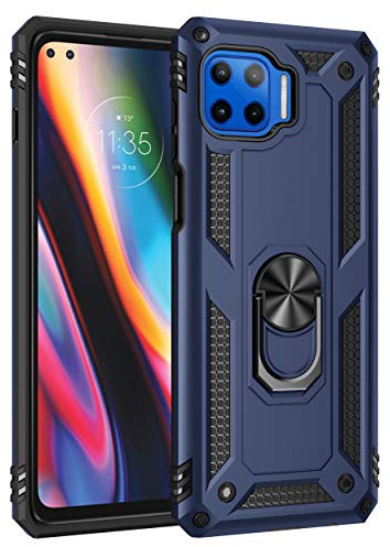 DEDUX Case Compatible with Motorola Moto G 5G Plus, [Tough Armor Series] Rugged Anti-Scratch PC back panel + TPU + Foldable holder. Navy