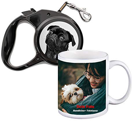 Ausziehbare Rollleine für Hund, Hundeleine selbst individuell mit eigenem Foto gestalten mit Hundeleine Personalisierbar (Geschenkset: Fototasse & Hundeleine) .Zwei Werktagen versandbereit