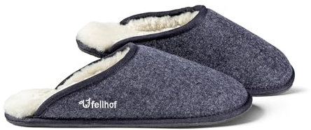 Fellhof Lammfell Hausschuh TRENDY FILZ Damen Herren Fell Pantoffeln mit rutschfester Sohle für Winter & Sommer Hausschuhe aus ECHTEM Lammfell Naturprodukt atmungsaktiv (40/41 blau melange)