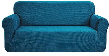 SAMSTEX Stilvoller Sofabezug, dehnbar, 1-teilig, hochdehnbare Sofabezüge, 3-Sitzer, dick, weicher Sofaschutz, maschinenwaschbar, rutschfeste Couchbezüge (3-Sitzer, Blaugrün)