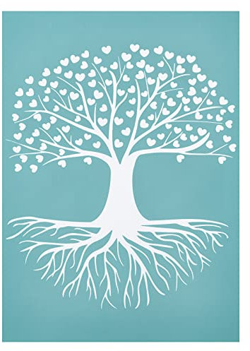 OLYCRAFT 22x28 cm Baum des Lebens Selbstklebende Siebdruckschablone Wiederverwendbare Musterschablonen Mit Herz Zum Malen Auf Holz Stoff T-Shirt Wand- Und Wohnaccessoires