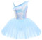 IWEMEK Kinder Ballettkleidung Mädchen Ballettkleid Ärmellos Rüsche Pailletten Balletttrikot Ballettanzug Tanzkleid Tanzbody mit Tütü Rock Ballettrock Gymnastik Tanzbekleidung Blau 9-10 Jahre