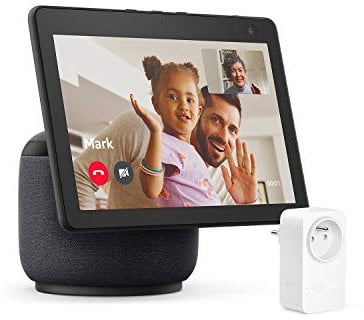 Echo Show 10 (3e génération), Anthracite + Amazon Smart Plug (Prise connectée WiFi), Fonctionne avec Alexa - Kit de démarrage Maison connectée