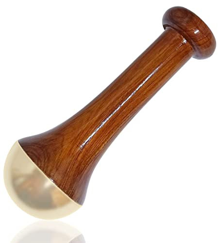 Ayurvedischer Kansa Zauberstab Bronze Kapped Gesicht Körper Fuß Massagegerät mit natürlichem Teakholzgriff für Entgiftung & Tiefenentspannung (klein)