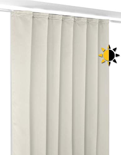 Verdunkelungsgardine mit Kräuselband U-Band, Blackout Vorhang Blickdicht abdunkelnd, Größe und Farbe wählbar (Breite: 300 cm, Höhe: 245 cm, Creme)