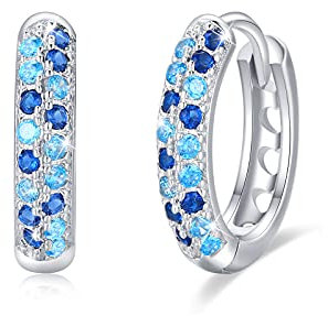 Orecchini a Cerchio in Argento Sterling 925 con zirconi cubici Blu/Rosa, Orecchini Cerchio Piccoli 13mm per Ragazze Donne (Blu)