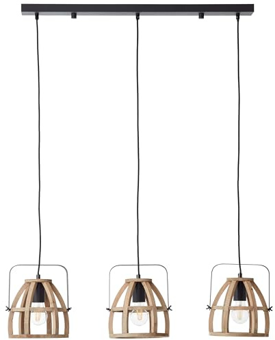 Brilliant Lampe Calley Pendelleuchte 3flg holz dunkel/schwarz Aluminium schwarz 3x A60, E27, 42 W
