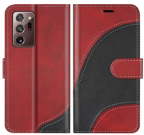 BoxTii Hülle für Galaxy Note 20 Ultra, Leder Handyhülle für Samsung Galaxy Note 20 Ultra, Ledertasche Klapphülle Schutzhülle mit Kartenfächer und Magnetverschluss, Rot