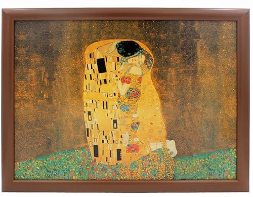 The Leonardo Collection Gustav Klimt The Kiss Tablett Knietablett Servierpuzzle Sitzsack TV Bett Weich Kissen Gepolstert, Braun/Gold