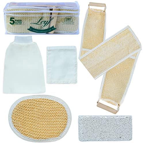 LEYF Set bagno peeling e pulizia corpo 5 in 1/100% naturale e di alta qualità/Spugna di Luffa, Pietra Pomice, Guanto Esfoliante Viso e Corpo, Cintura Esfoliante Scrubber Corpo/Hammam-Kese