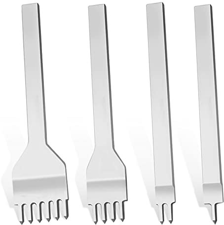 findTop Juego de 4 herramientas de perforación de cuero, acero blanco de 4 mm, 1/2/4/6 puntas, de acero inoxidable para manualidades de cuero, bricolaje