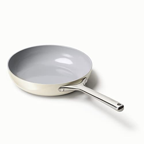 Caraway Nonstick Ceramic Frying Pan (2.7 qt, 10.5) - Non Toxic, PTFE & PFOA Free - Oven Safe & Compatible with All Stovetops (Gas, Electric & Induction) - Cream