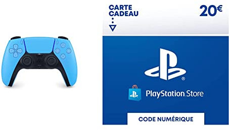 DualSense Manette pour PlayStation 5, Ice Blue + Carte Cadeau PSN (PlayStation Store) | 20 EUR | Compte français | Code de téléchargement (PS5/PS4/PS3)