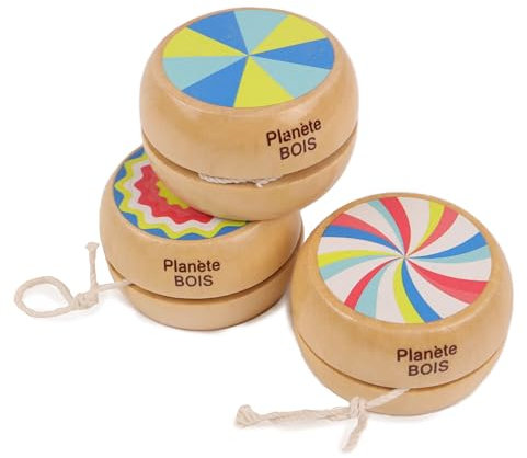 PLANETE BOIS Yoyo-Da Collezionare-030145Y-1 pezzo-Modello Casuale-Legno-Gioco per Bambini-Ricreazione-Vintage yo-6 cm x 6 cm-A Partire dai 3 Anni, Multicolore, 030145Y