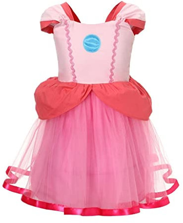 Lito Angels Vestito Costume Principessa Peach per Bambina, Taglia 4-5 anni, Rosa Caldo (Etichetta in Tessuto 130)