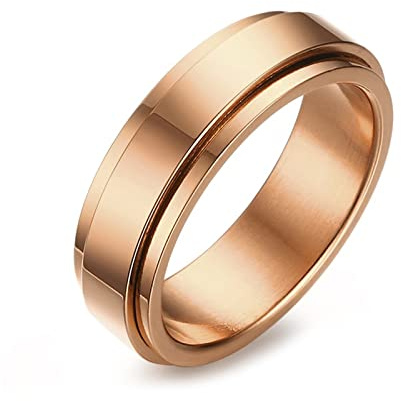 Epinki Bague Tournante Anti Stress en Acier Inoxydable Poli Argent/Noir/Or/Or Rose pour Homme
