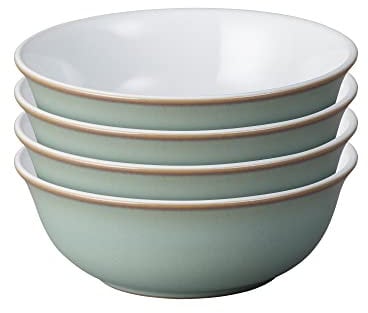 Denby - Regency Green Cereal Bowls Set of 4 - Dishwasher Microwave Safe Crockery 650ml 16.5cm - Green, White Ceramic Stoneware Tableware - Chip & Crack Resistant Soup Bowls