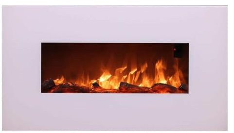 Sined Monte Caminetto Elettrico Da Parete In Acciaio e Vetro Da 1500w Effetto Fiamma Led Bianco Reale Effetto Fiamma Led 6 Livelli Di Intensita Con Telecomando Ideale Per Casa e Ufficio 98 Cm
