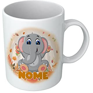 Puzzletee Tazza Elefantino - Personalizzata con Nome - Elefante - Animali Simpatici - Capacità 330 ML