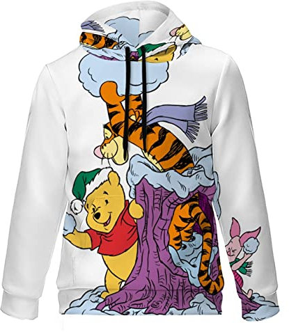 Lahodnamw Winnie The Pooh Hoodies 3D-Gedruckter Leichter Hoodie Langarm-Kapuzenpullover mit Kanga-Tasche für Jungen Mädchen 10-12 Jahre