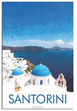 CRONDUS Vintage Reiseposter Griechenland Santorini Leinwand Wandkunst Poster Dekor Malerei Poster