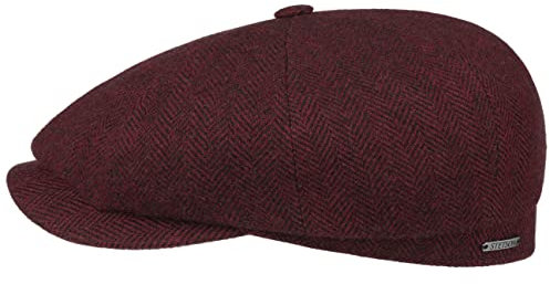 Stetson Hatteras Classic Wool Schiebermütze Herren Flatcap mit Baumwollfutter Fischgrätmuster Ballonmütze Herbst Winter dunkelrot 60 cm