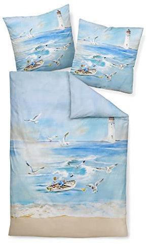 Janine Bettwäsche Mako-Satin modern Art S 155x220 cm + 80x80 cm meerblau