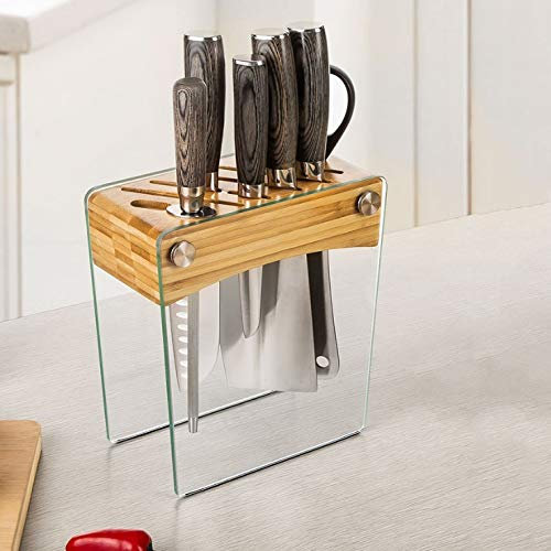 Nan Bamboo Rack Werkzeugaufbewahrung Messerhalter Glas Küchenmesser Aufbewahrung Messerhalter Küchenregal aus gehärtetem Glas
