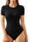ALGALAROUND Body Damen Kurzarm Bodysuit Mit Rundhalsausschnitt Doppelt Gefüttert Oberteile für Damen Elegant Damenbodys Women Bodies