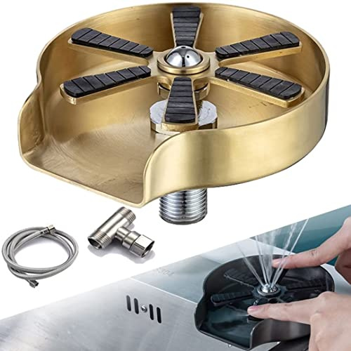 ZWEBY Glass Rinser for Kitchen Sinks, Stainless Steel Bar Glass Washer Gold,Washer Baby Bottle Washer Cup Rinser Bar Cup Cleaner Sink Attachment Kitchen Sink Accessories