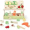 Little Log Wooden Toy Food Playset Kids Pretend Play Food Kitchen Accessories Wooden Cutting Toy Food with Fruits and Vegetables Play Garden Gifts for Girls Boys 3+
