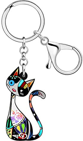 RAIDIN Porte-clés chat mignon en acrylique pour femmes filles Porte-clés chaton Bijoux Cadeaux pour voiture Portefeuille Sacs Clés Amoureux des chats (Noir)