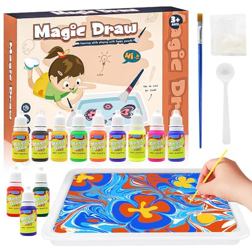 Gemi Kit Peinture Marbrée à L'eau pour Enfants - 12 Couleurs, Bricolage et Activités Manuelles - Loisirs Créatifs pour Filles 6-10 Ans
