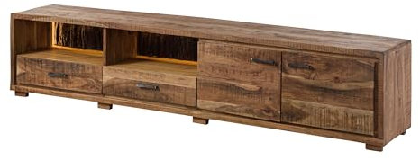 Massivmoebel24.de | Bark TV-Board aus Massivholz #110 | aus Akazienholz - Natur, lackiert | 220x40x47 cm | 3 Fächer & 2 Schublade | Kommode, Anrichte