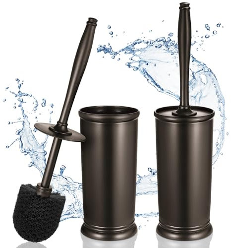 Toilet Bowl Brush Holder Set: 2 Pack Modern Deep Cleaning Bathroom Toilet Scrubber with Caddy for rv - Rim Decorative Accessories Cleaner Brushes for Toilet - Bronze1