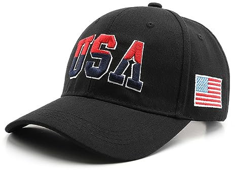 VPTMRP USA Cap American Flag Embroidered Baseball Cap, Schwarz, M-L